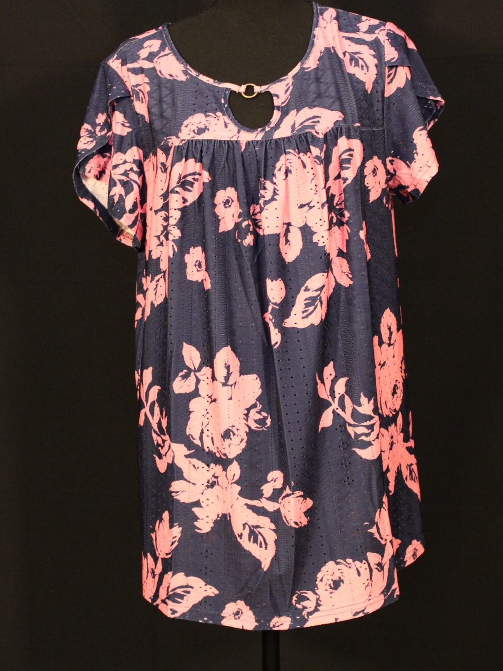 Navy & Pink Floral Keyhole Tunic